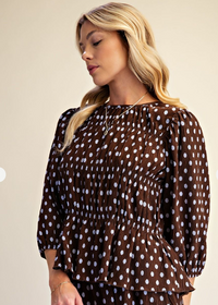 Polka Dot Printed Top in Brown