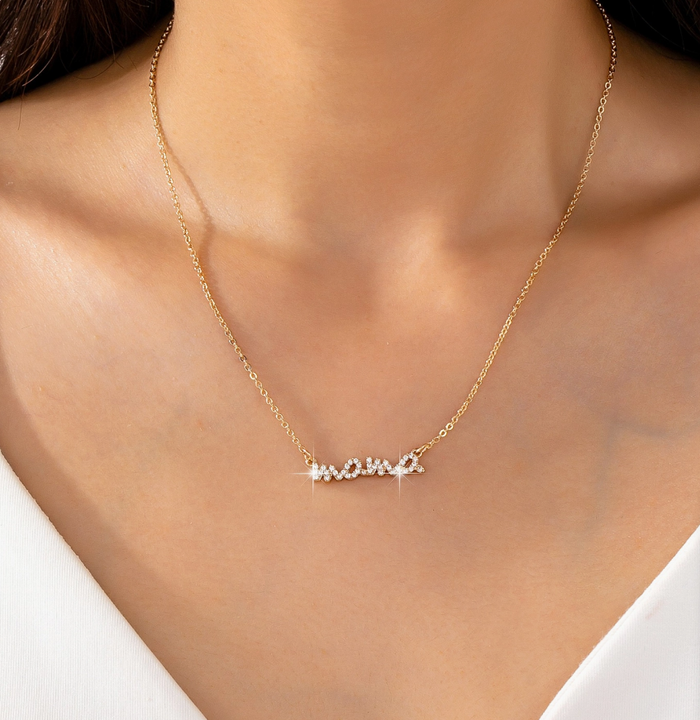 Crystal Pave Mama Necklace in Gold
