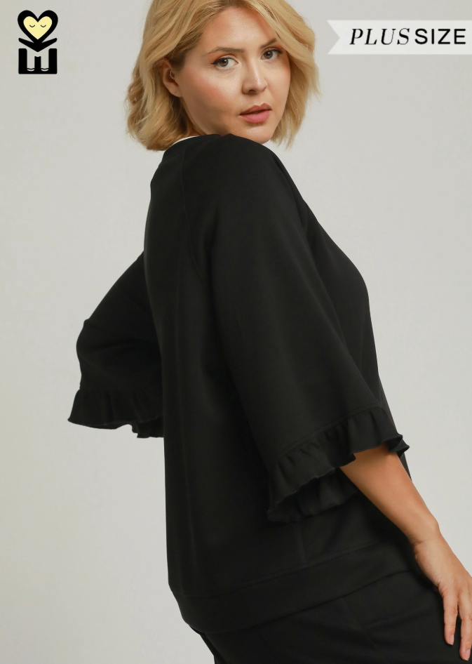 Ruffle Tier Raglan Sleeve Top in Black