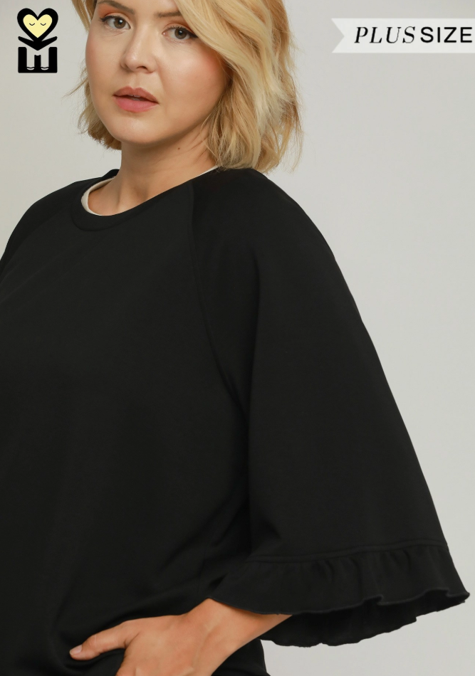 Ruffle Tier Raglan Sleeve Top in Black