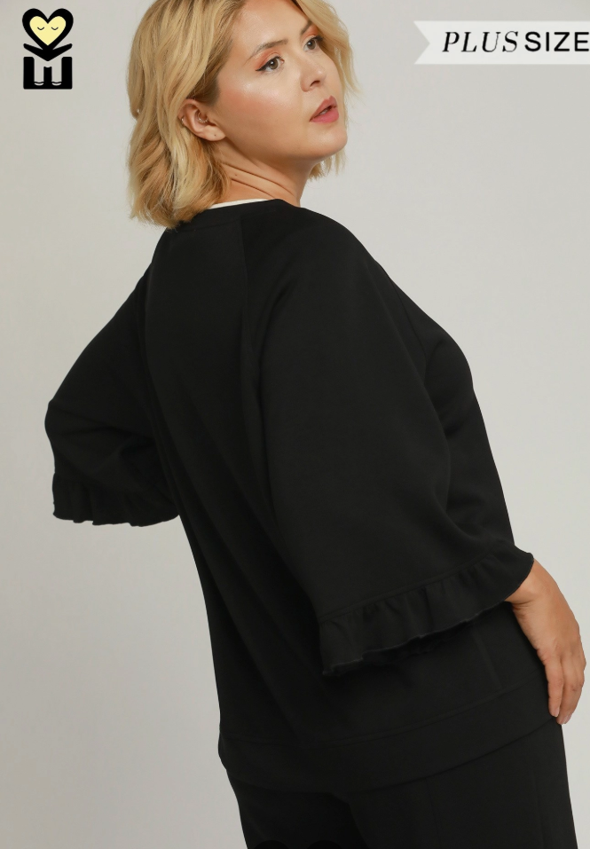 Ruffle Tier Raglan Sleeve Top in Black