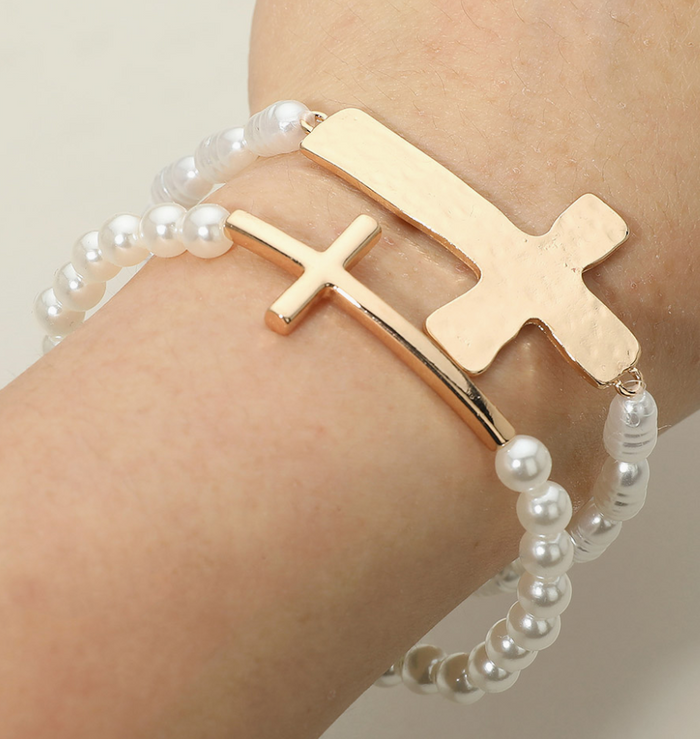 Cross Pearl Stretch Bracelets