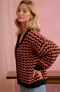 Chunky Knit Cardigan in Orange/Black