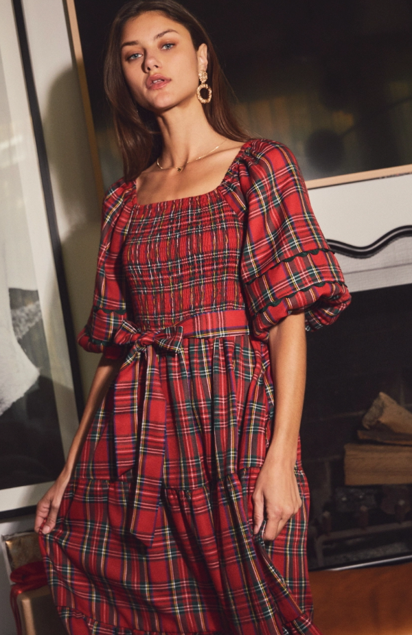 Smocked Plaid Midi Dress- 2 Colors!