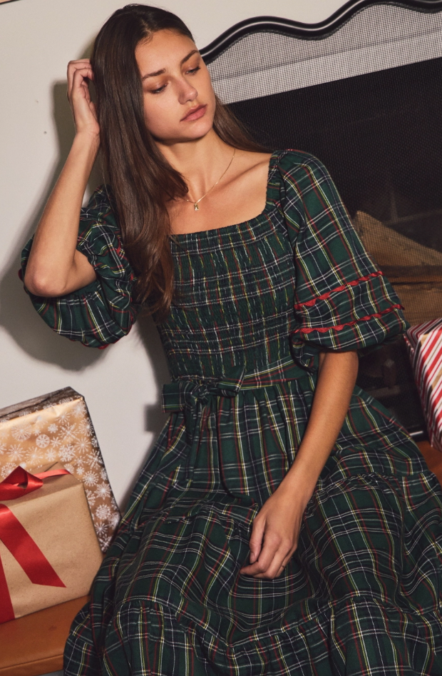 Smocked Plaid Midi Dress- 2 Colors!