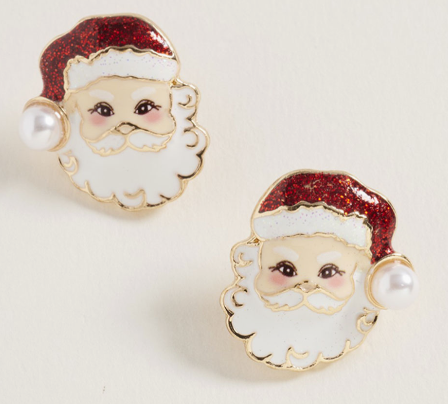 Pearl Glittered Santa Studs- 2 Colors!