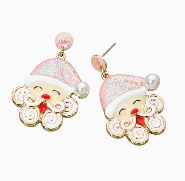 Whimsical Santa Earrings in Pink