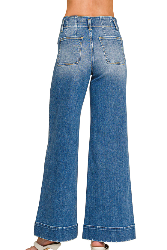 Wide Leg Denim Pants in Medium