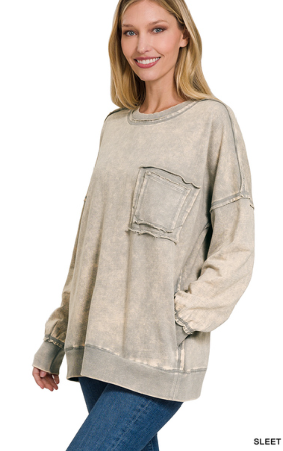 French Terry Raw Edge Pocket Pullover- 5 Colors!