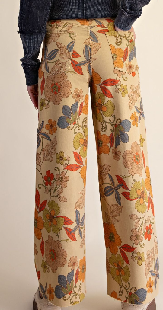 Boho Flower Print Pants in Camel