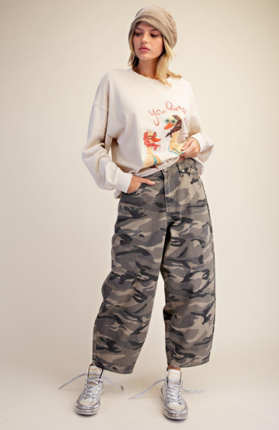 Camo Print Barrel Pants
