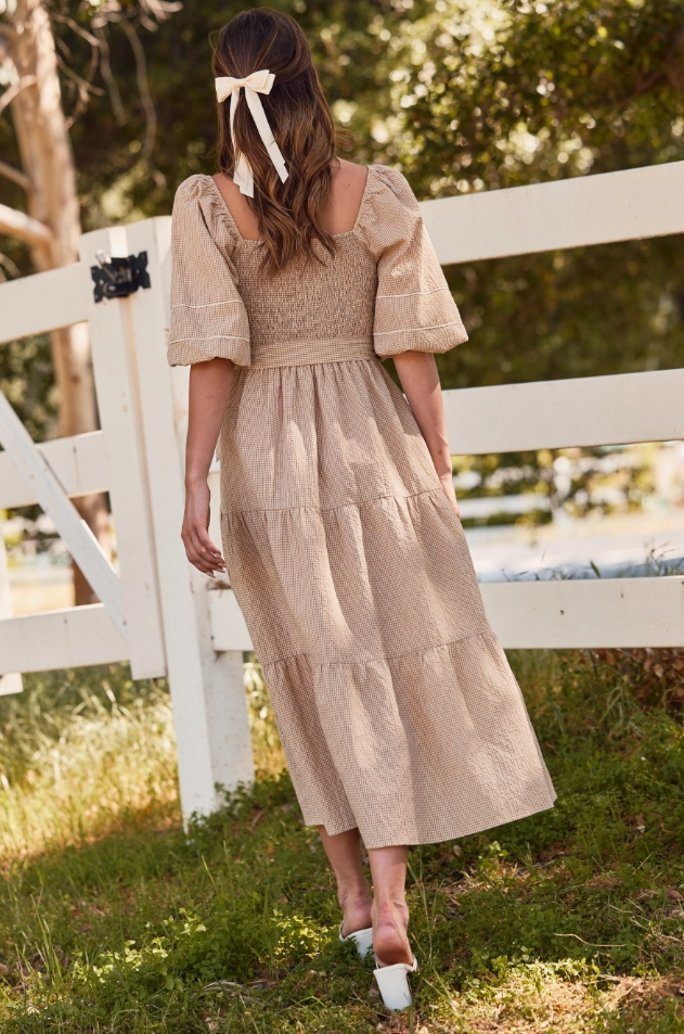 Textured Midi Dress W/ Tie Waist