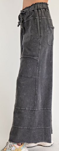 Mineral Washed Terry Knit Pants in Black