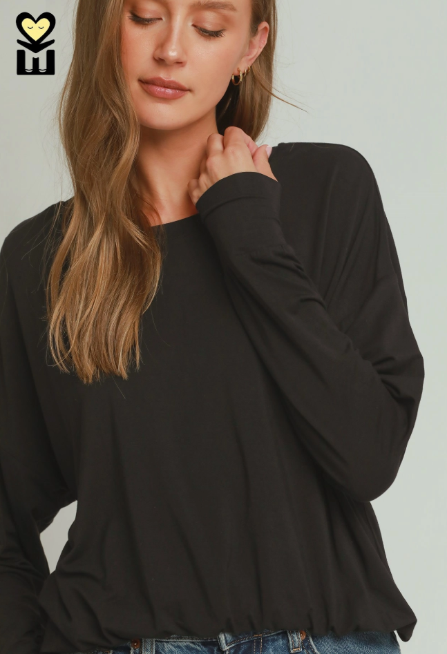 Bamboo Bubble Hem LS Top- 2 Colors!