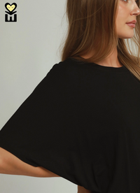 Bamboo Dolman Sleeve Hem Knit Top in Black