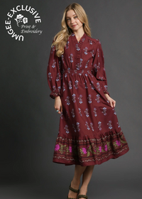 Floral Maxi Dress in Burgundy Mix