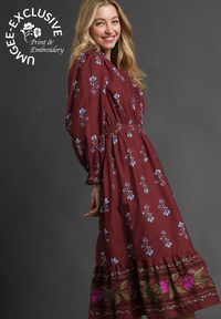 Floral Maxi Dress in Burgundy Mix