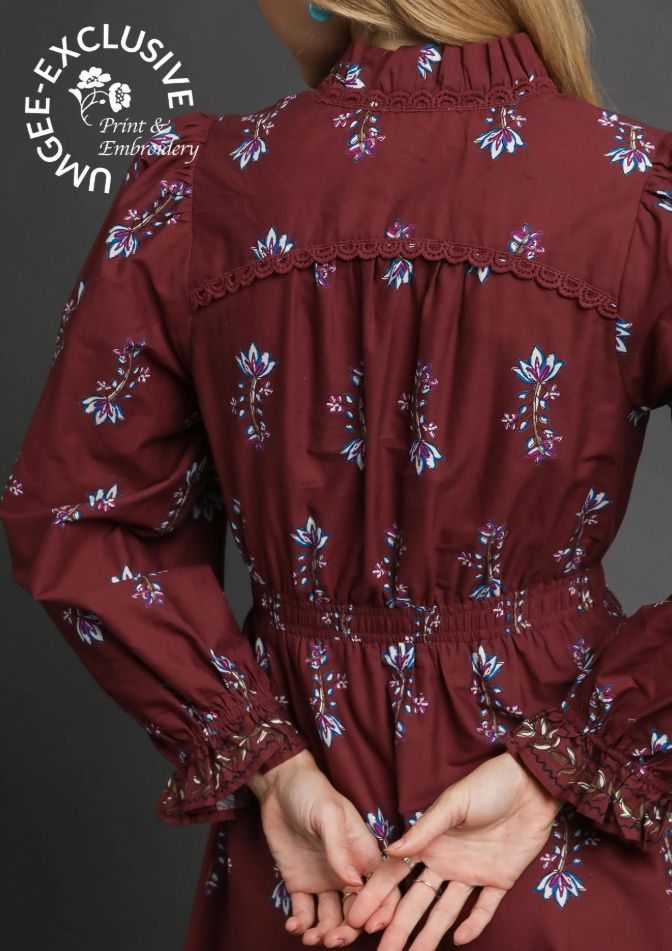 Floral Maxi Dress in Burgundy Mix