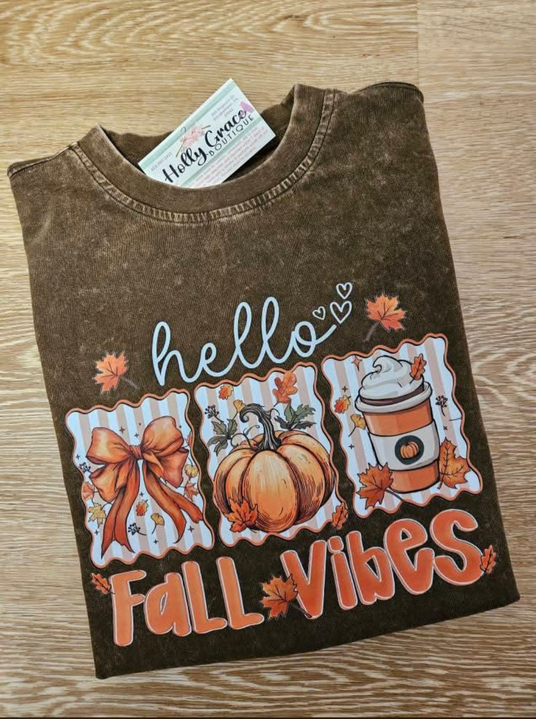 Washed Premium Cotton OS Tee in Brown- Fall Vibes