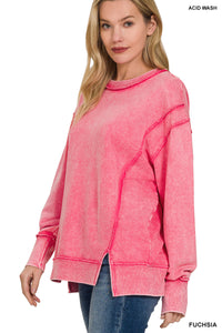 Curvy Acid Washed Exposed Hem Sweatshirt - 2 Colors!
