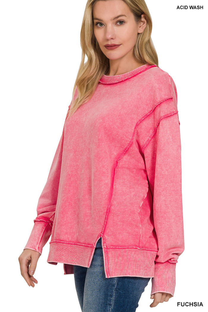 Curvy Acid Washed Exposed Hem Sweatshirt - 2 Colors!