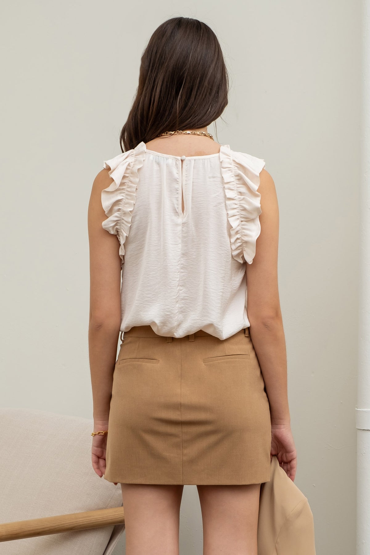 Sleeveless Ruffle Trim Blouse- 2 Colors!