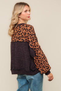 Curvy Crew Neck Drop Shoulder Leopard