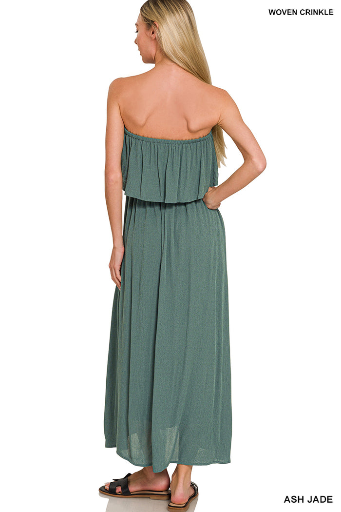Woven Crinkle Strapless Maxi Dress- 2 Colors!