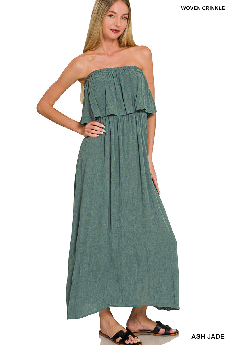 Woven Crinkle Strapless Maxi Dress- 2 Colors!