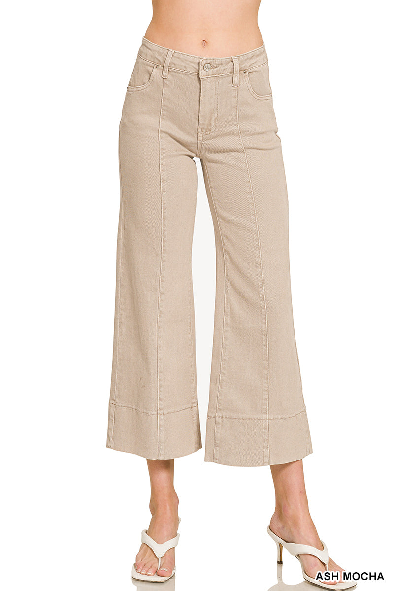 Mid Rise Wide Leg Cropped Denim Pants- 3 Colors!
