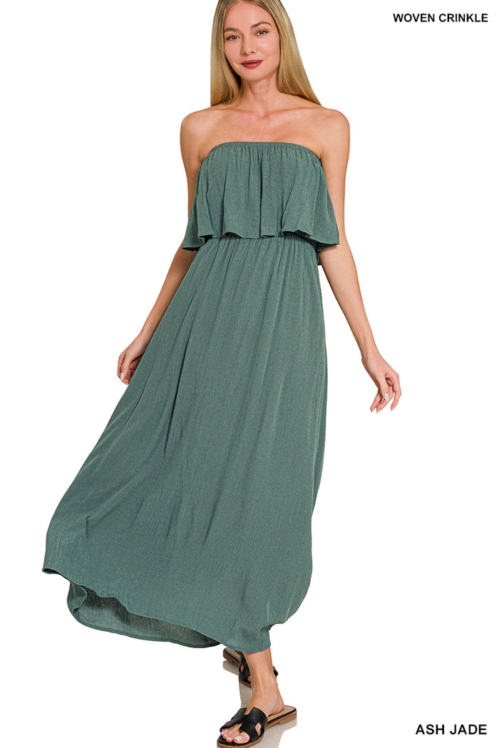 Woven Crinkle Strapless Maxi Dress- 2 Colors!