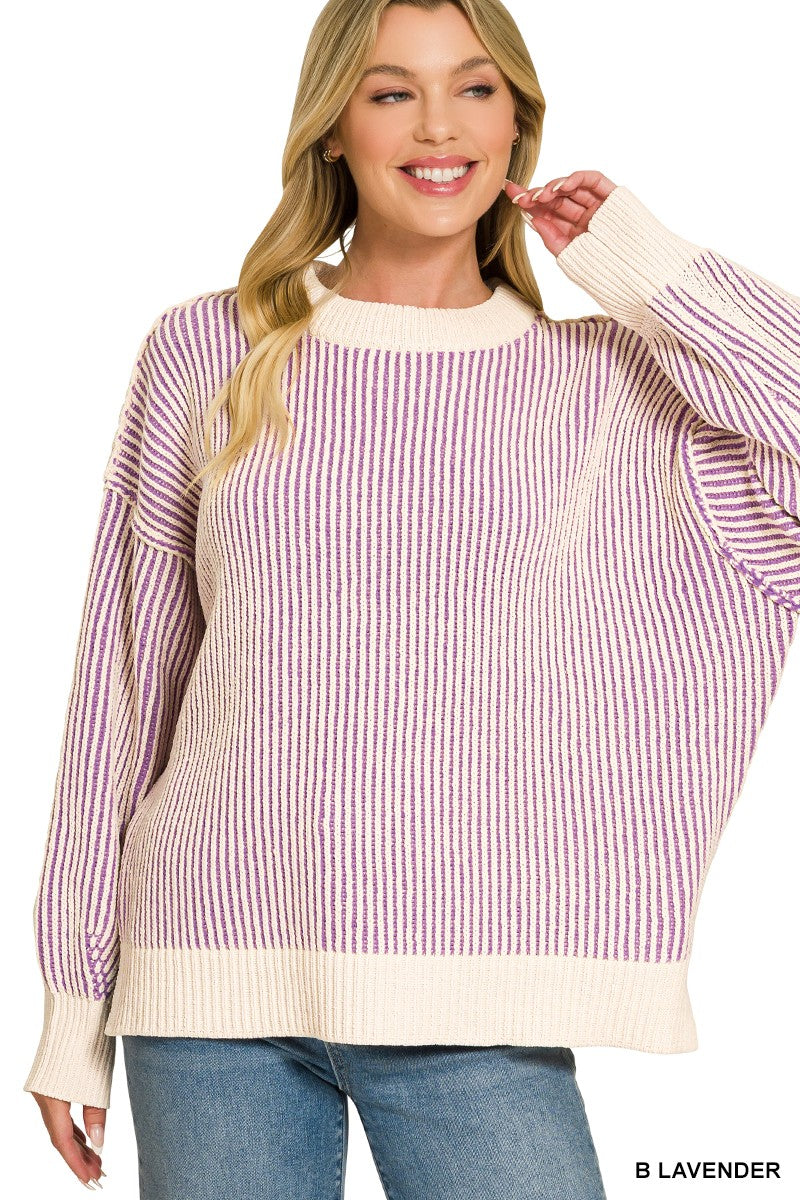 Two Tone Crewneck Sweater- 5 Colors!