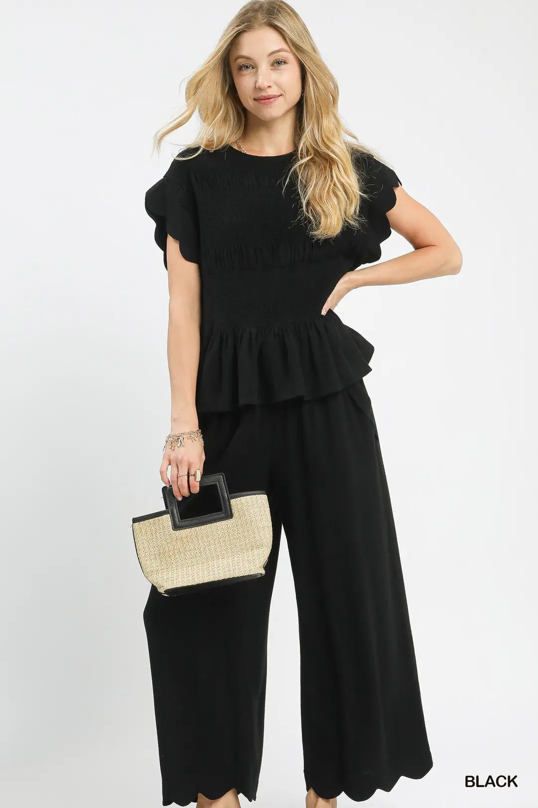 Linen Blend Two Piece Set in Black