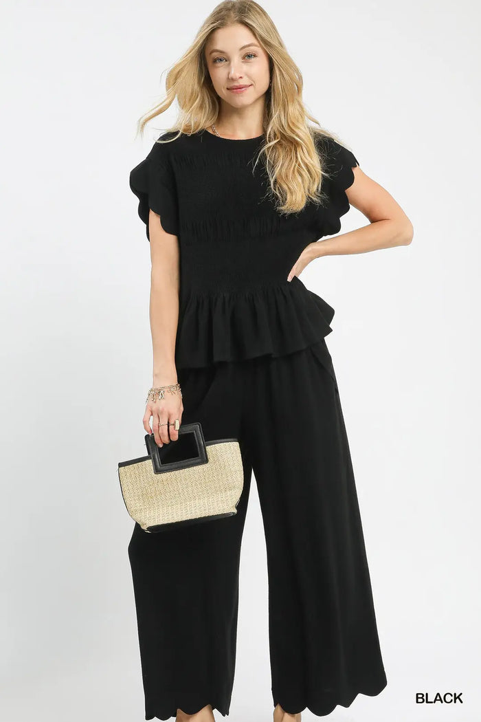 Linen Blend Two Piece Set in Black