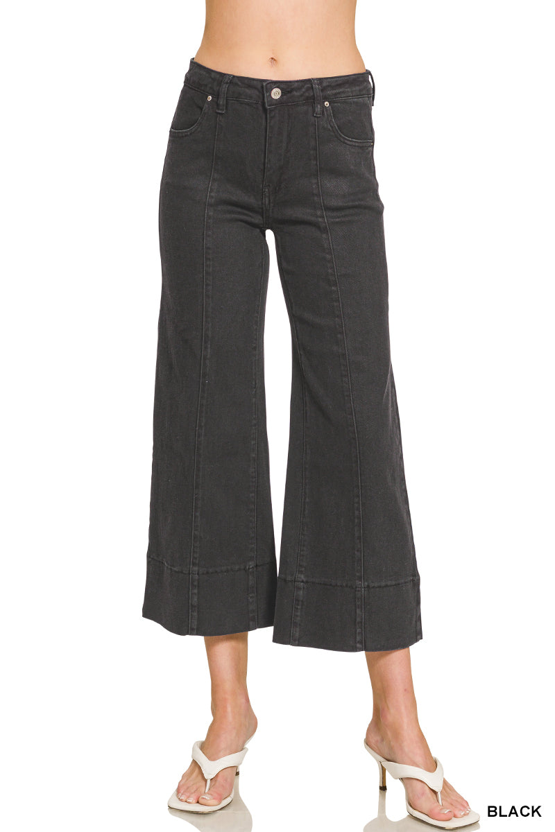 Mid Rise Wide Leg Cropped Denim Pants- 3 Colors!