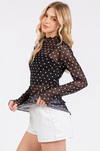 Polka Dot Mesh LS Top- 4 Colors!