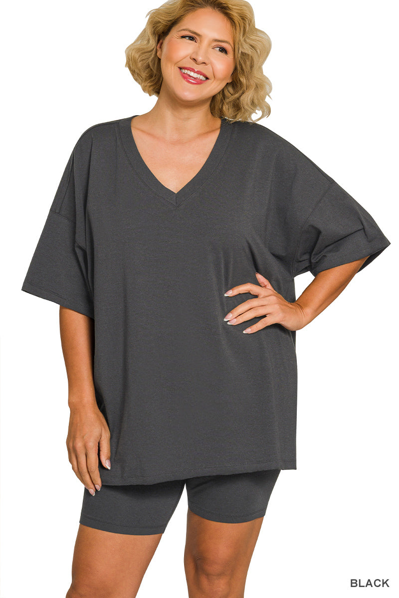 Curvy Cotton V-Neck Set- 5 Colors!