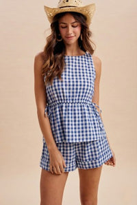 Gingham Top & Pull On Shorts Set in Blue