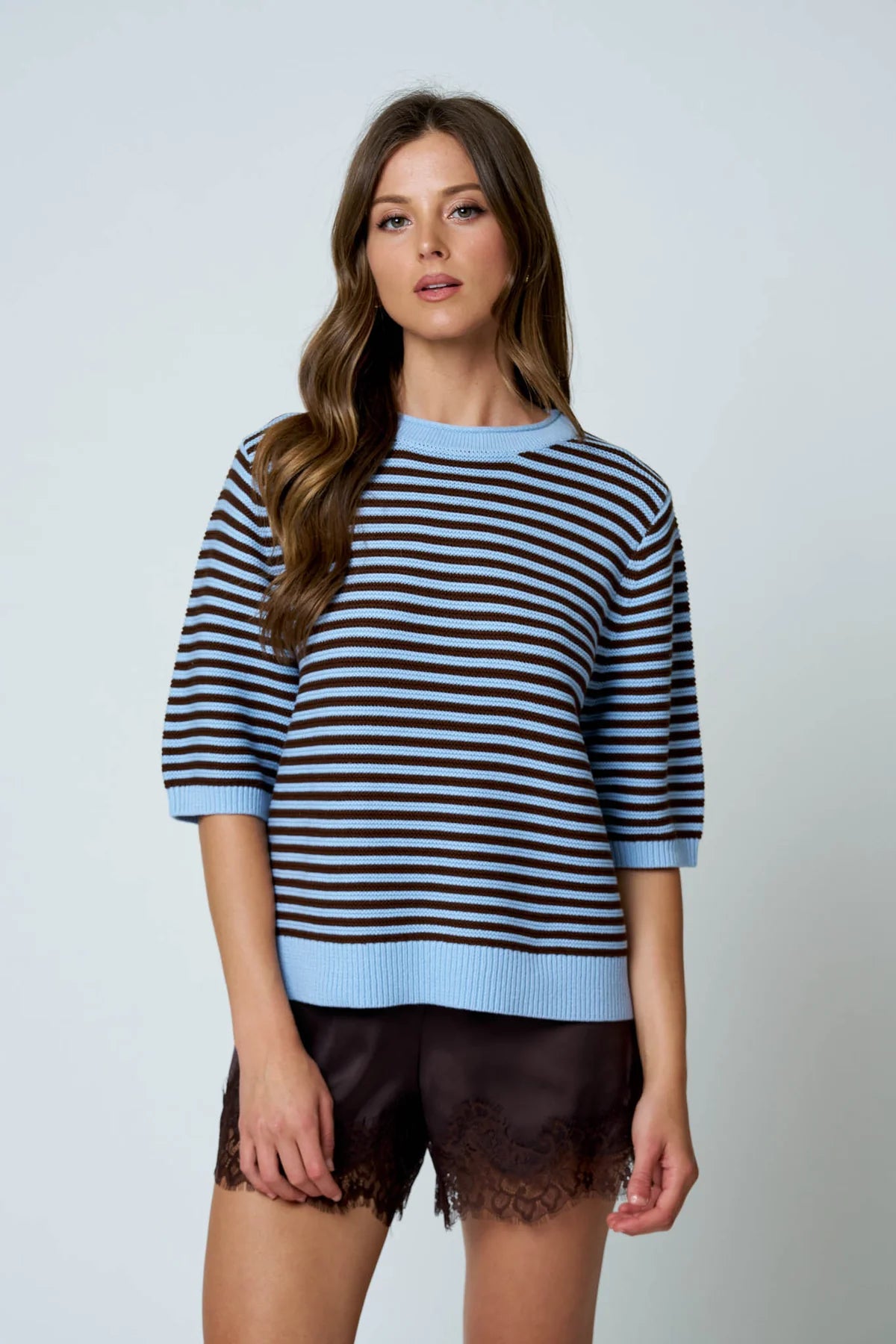 Textured Stripe Crew Neck Half Sleeve Sweater- 2 Colors!