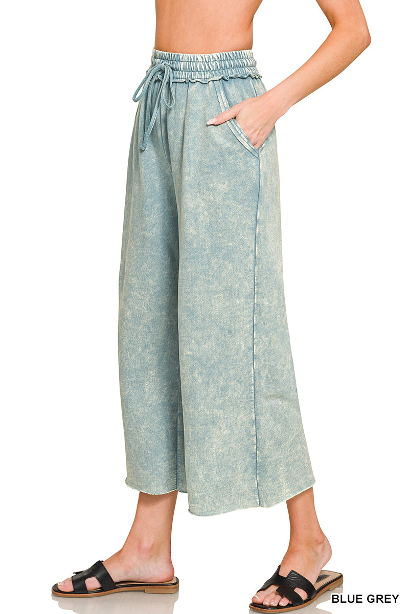 Curvy Washed French Terry Flare Pants in Blue Grey