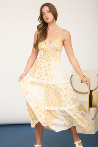 Checkered Pattern Butter Yellow Dress