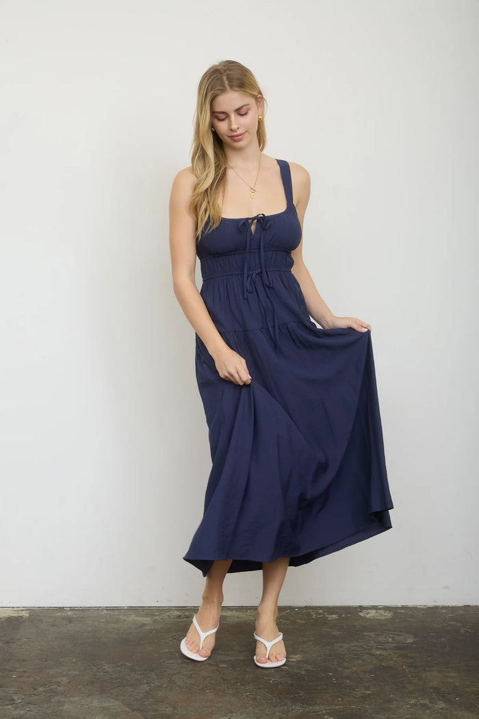 Front Tie Keyhole Dress in Navy