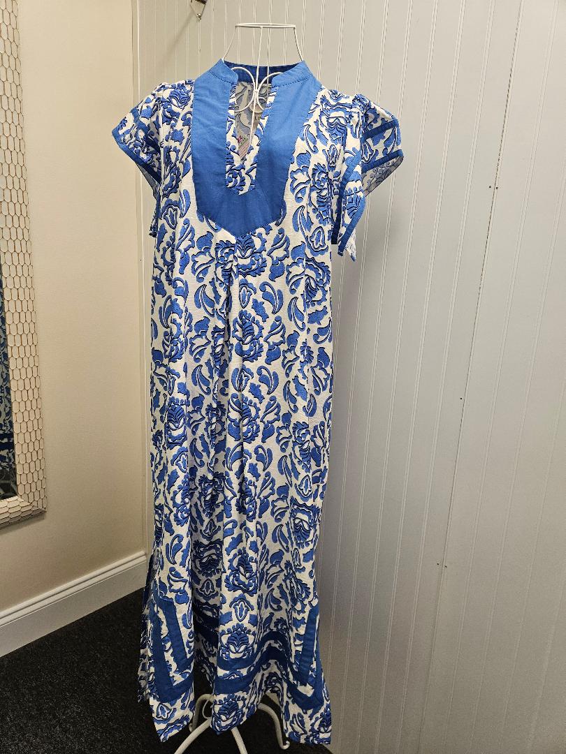 Abstract Two Tone Dress in Blue