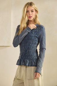 Smocked Peplum Long Sleeve - 2 Colors