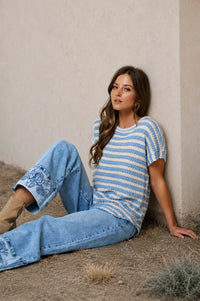 Textured Stripe Round Neck Dolman Sleeve Top- 2 Colors!