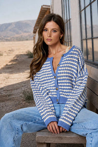 Textured Stripe Crochet Knit Button Cardi- 2 Colors!