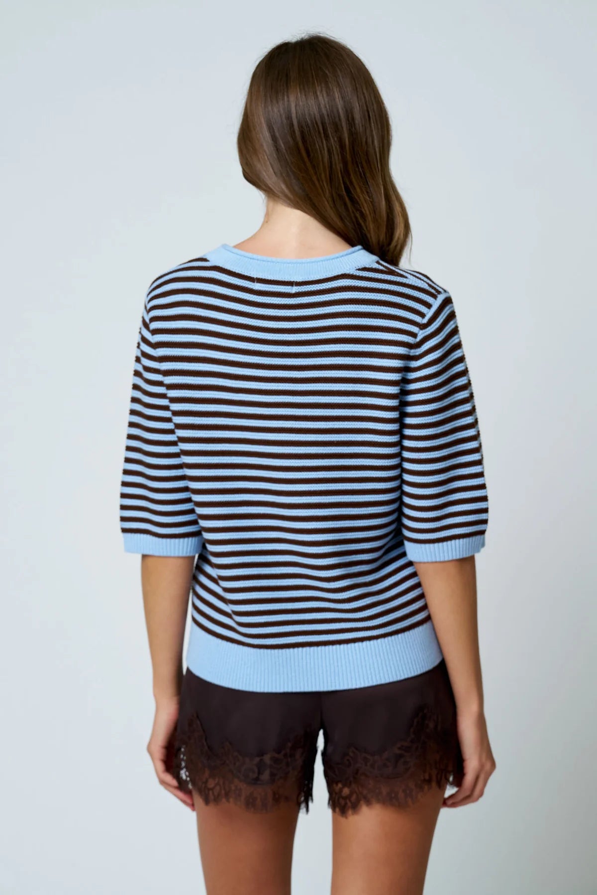 Textured Stripe Crew Neck Half Sleeve Sweater- 2 Colors!