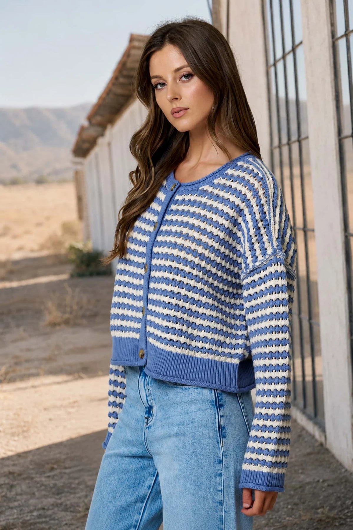 Textured Stripe Crochet Knit Button Cardi- 2 Colors!