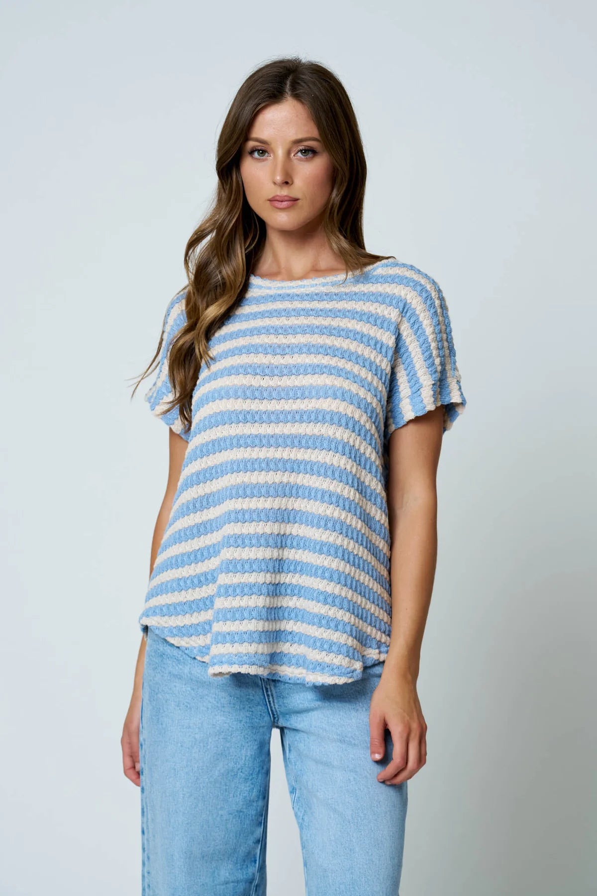 Textured Stripe Round Neck Dolman Sleeve Top- 2 Colors!
