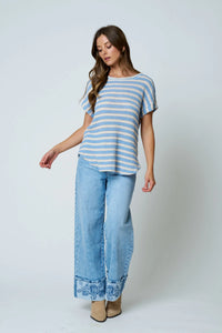 Textured Stripe Round Neck Dolman Sleeve Top- 2 Colors!